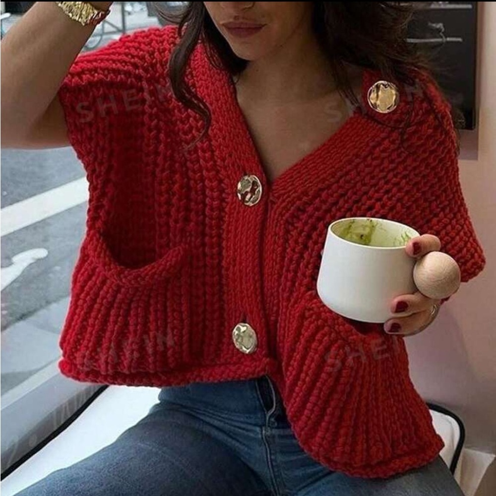 EZwear Women V-Neck Button Front Pockets Sleeveless Sweater Vest